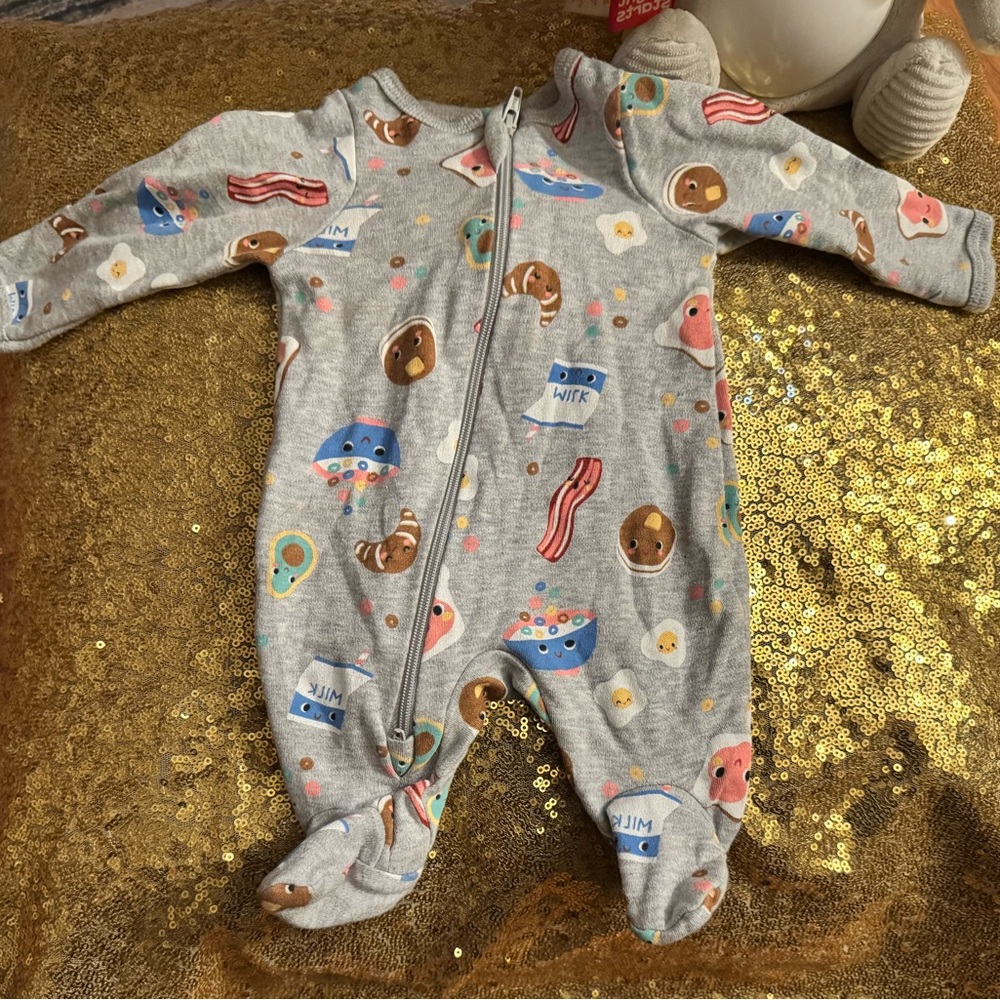 Wonder Nation Gray Breakfast-Themed Kids Footie